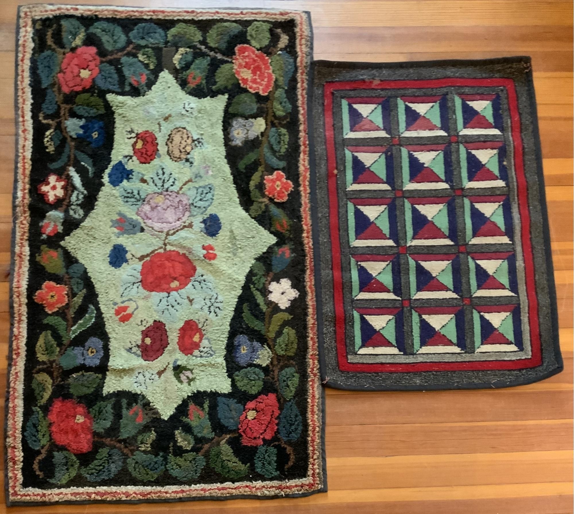 TWO ANTIQUE HOOKED RUGS. A small