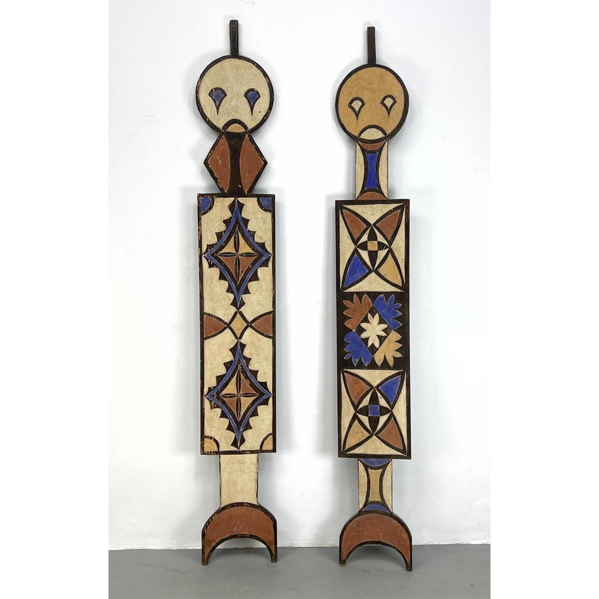 2pc Painted Wood Tribal Totem style