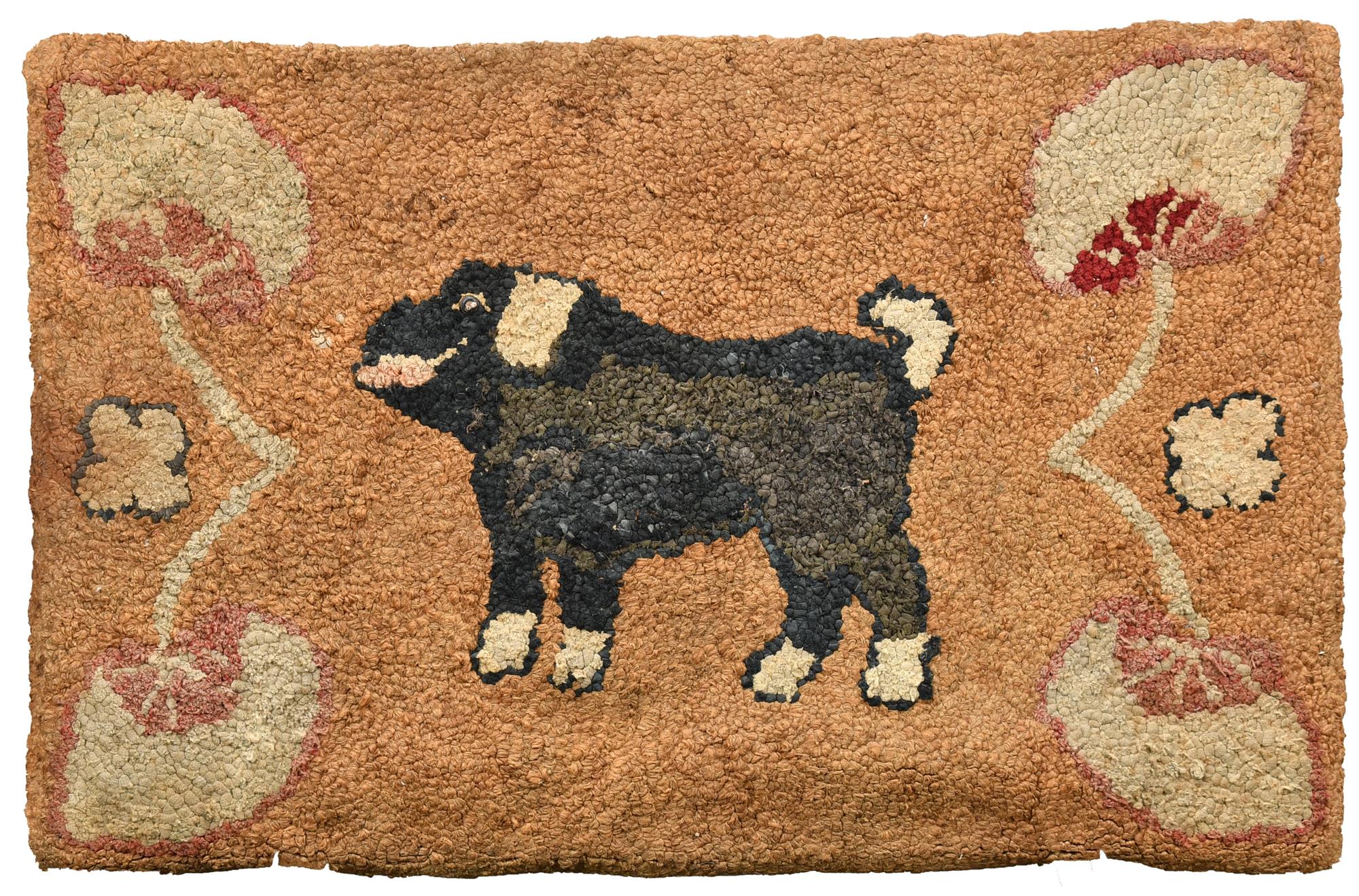 19TH C PICTORIAL HOOKED RUG DOG  3acd7f
