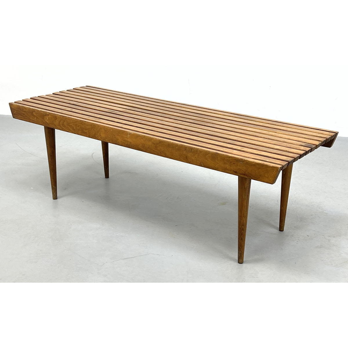 MCM Wood Slat Bench Table Tapered 3acd94