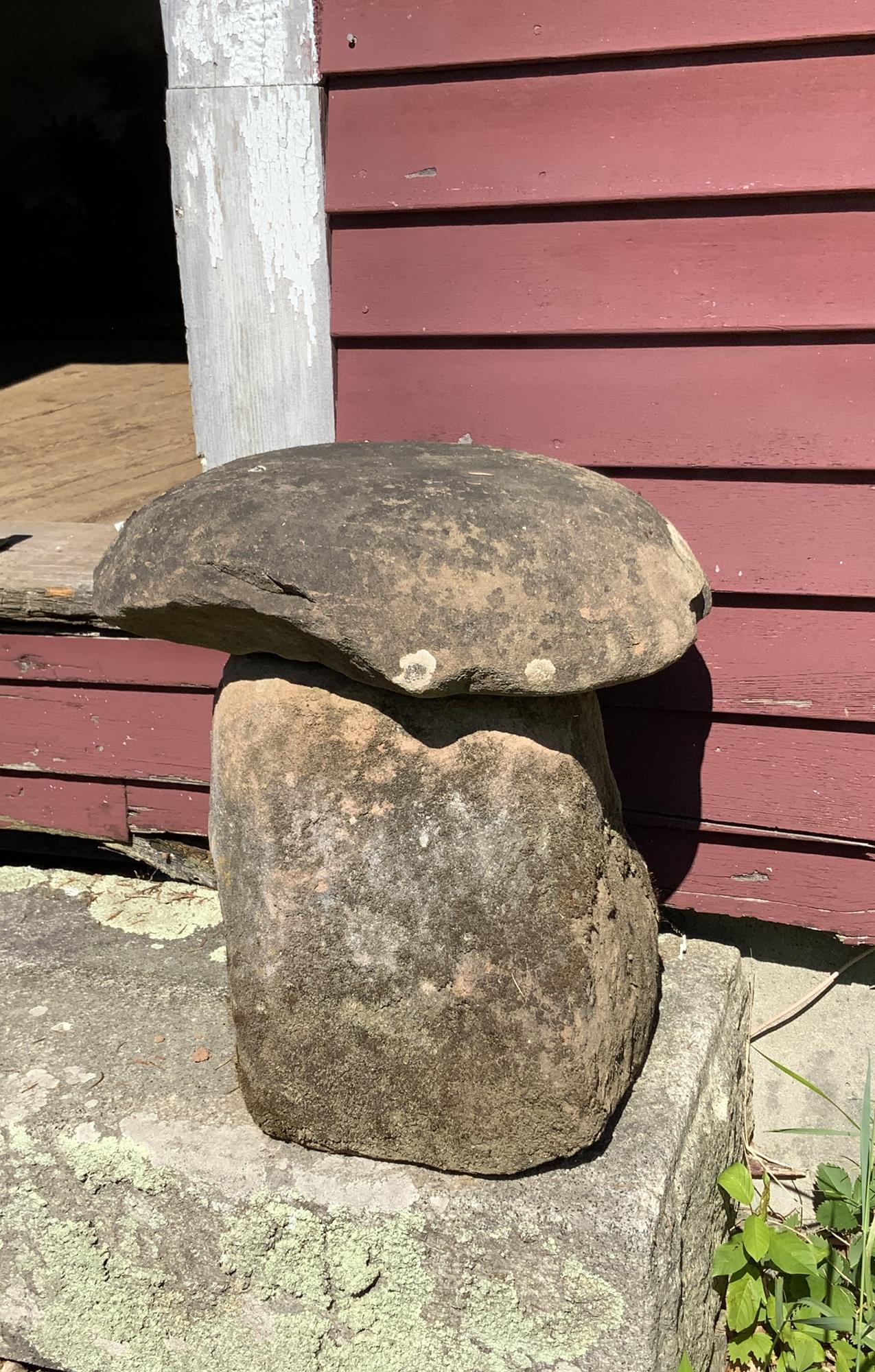 STADDLE STONE, MUSHROOM FORM. Two piece
