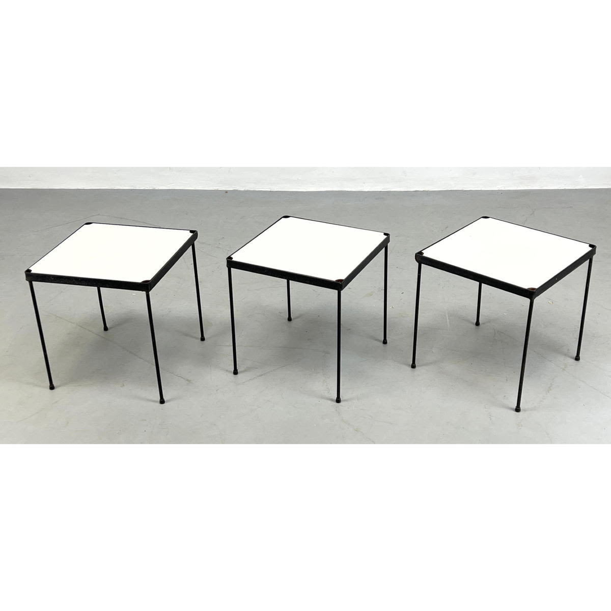 Set 3 Iron Frame Stacking Tables. 

Dimensions: