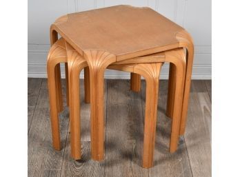 Set of three oak stool with bent 3ace48