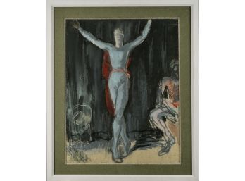 Gouache of dancer in blue with