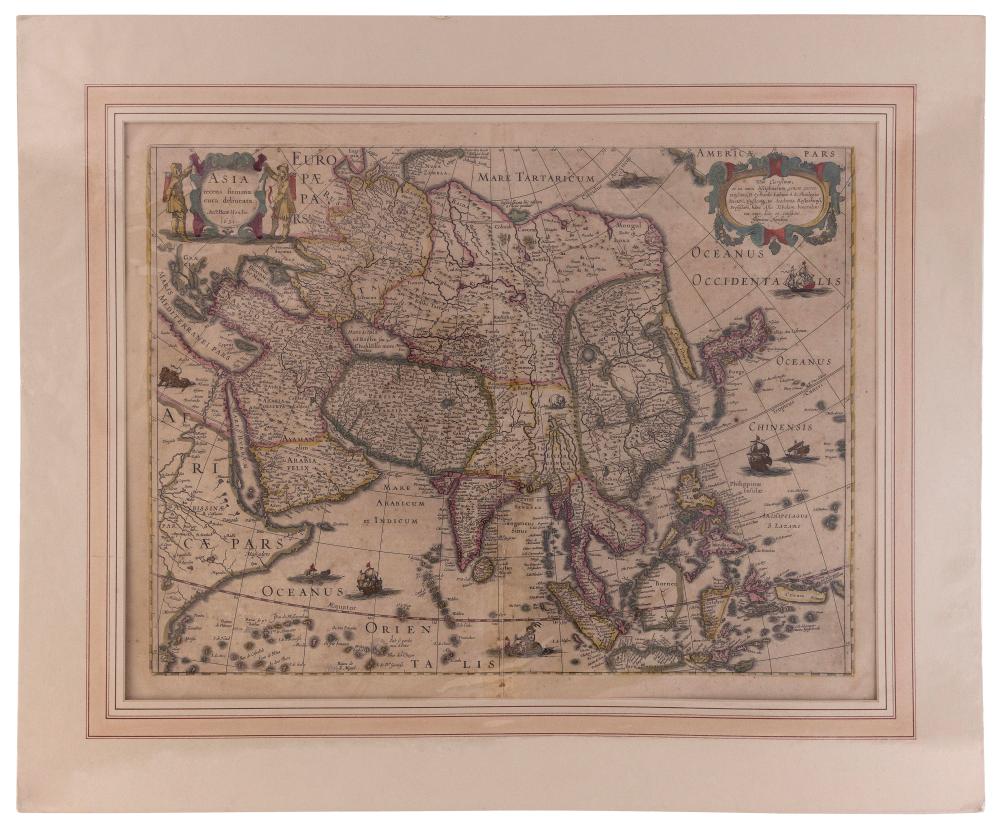 HAND-COLORED MAP OF ASIA DATED