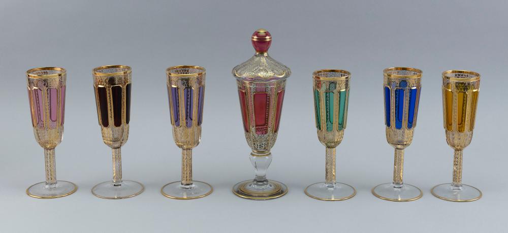 SET OF SIX BOHEMIAN GILDED COLORED