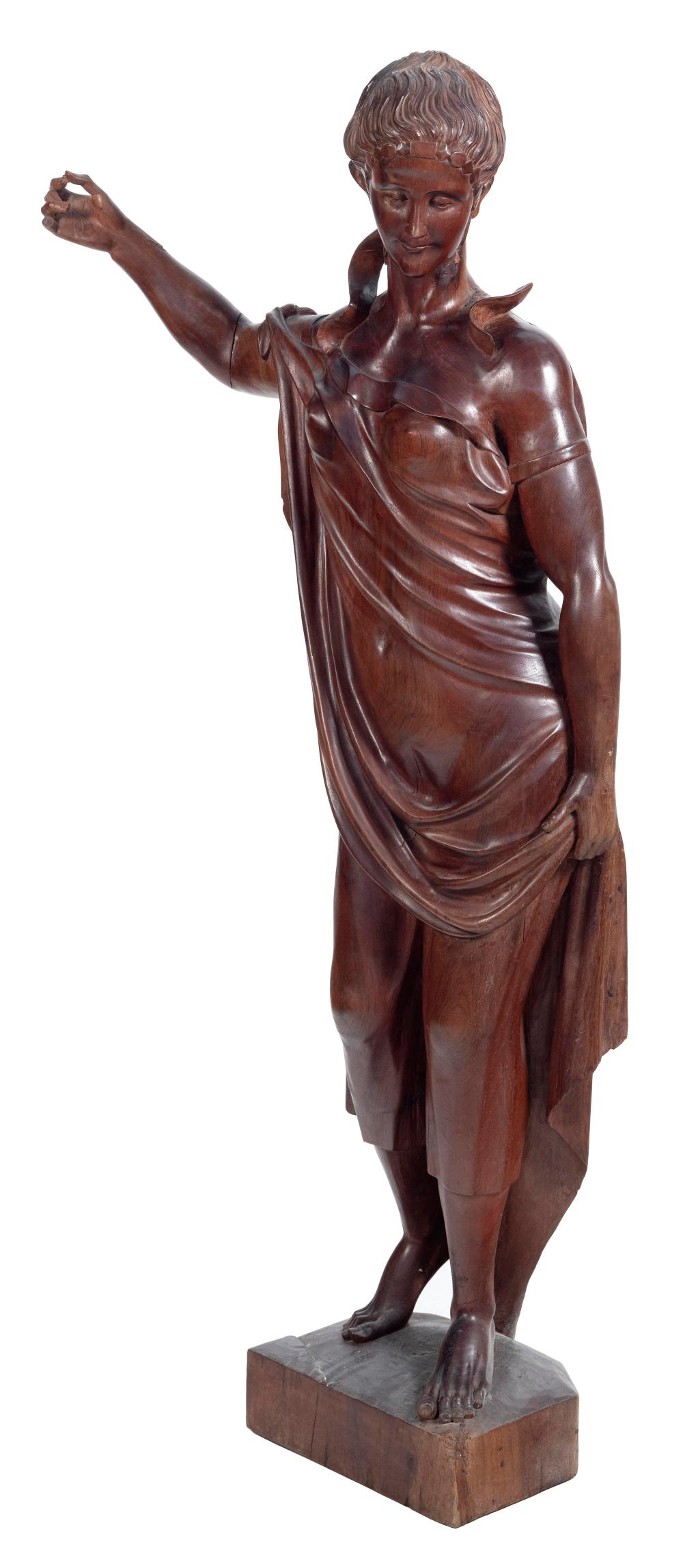 CARVED WOODEN FIGURE OF A CLASSICAL