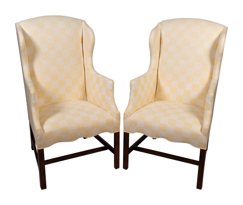 PAIR OF QUEEN ANNE-STYLE WING CHAIRS