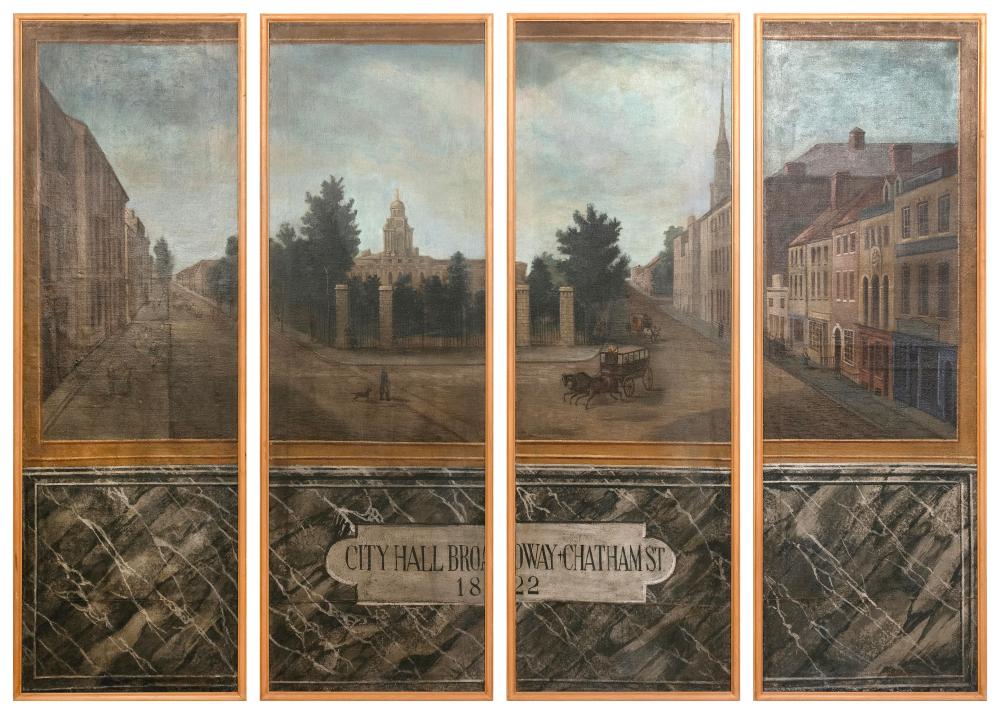 FOUR-PANEL DEPICTION OF CITY HALL,