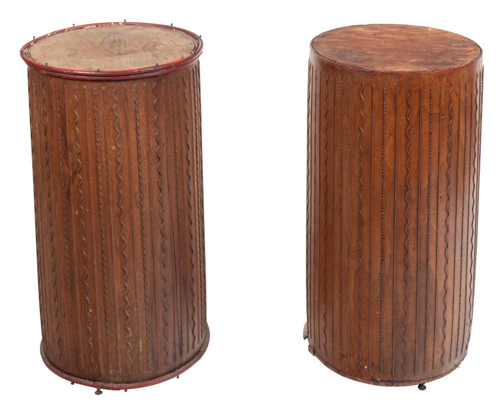 PAIR OF WOODEN DRUM TABLES 20TH CENTURY