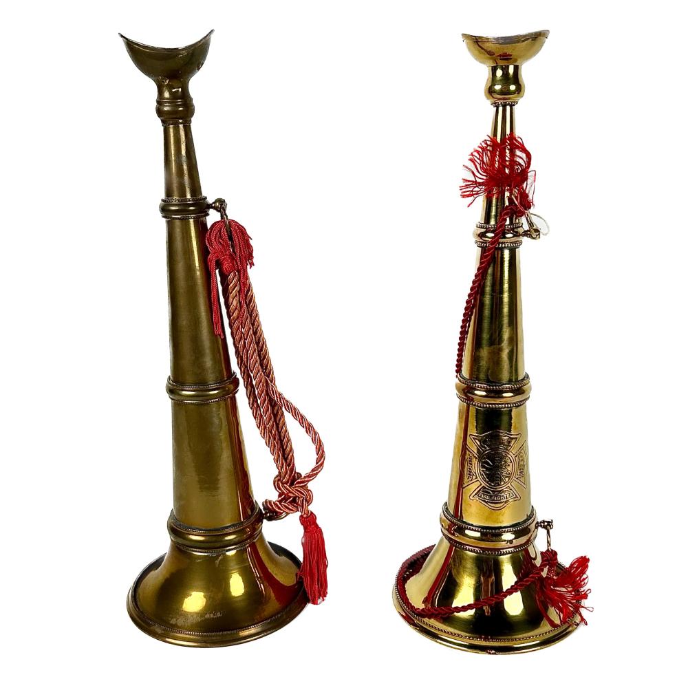 TWO BRASS PARADE TRUMPETS LATE