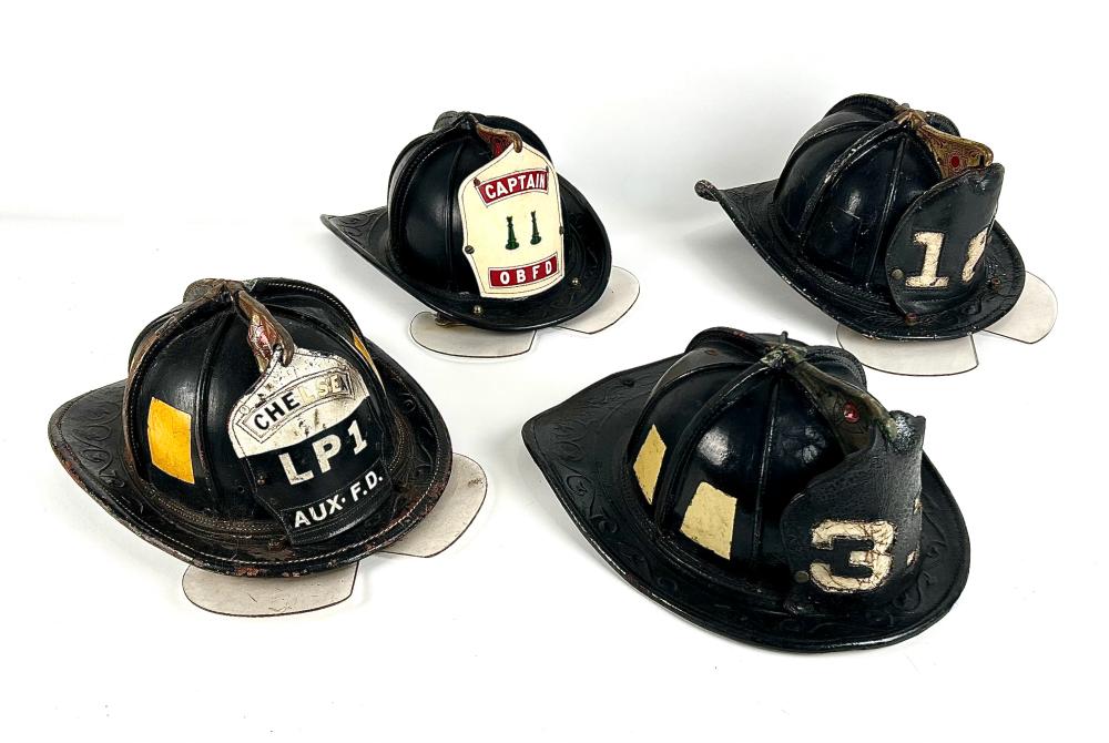 FOUR LEATHER FIRE HELMETS 20TH 3af7e5