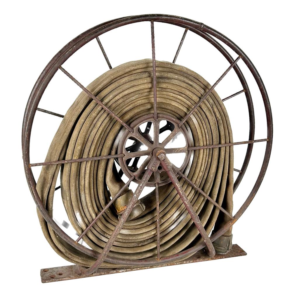 LARGE CAST IRON FIRE HOSE REEL