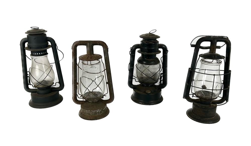 FOUR KEROSENE LANTERNS 20TH CENTURY