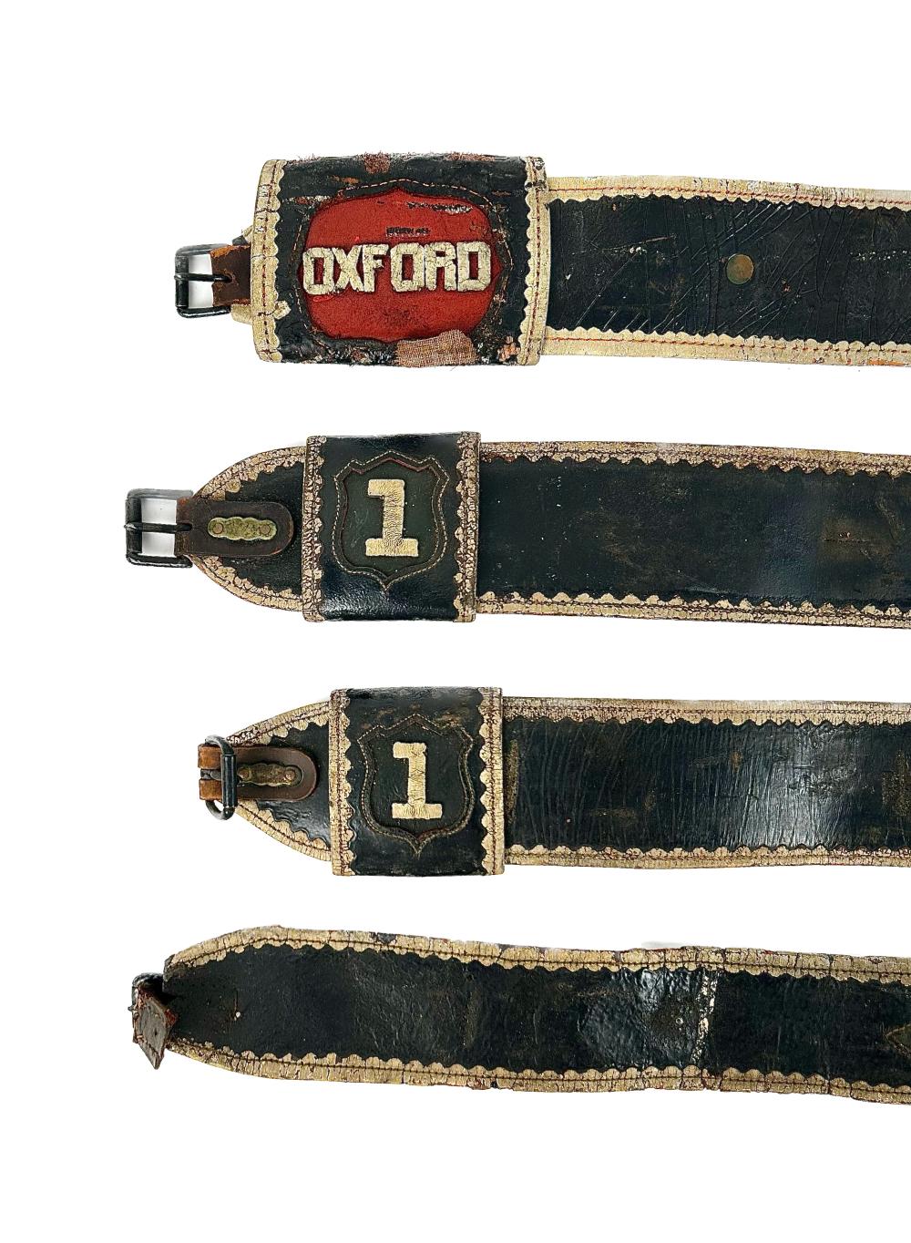 FOUR LEATHER FIREMAN'S PARADE BELTS