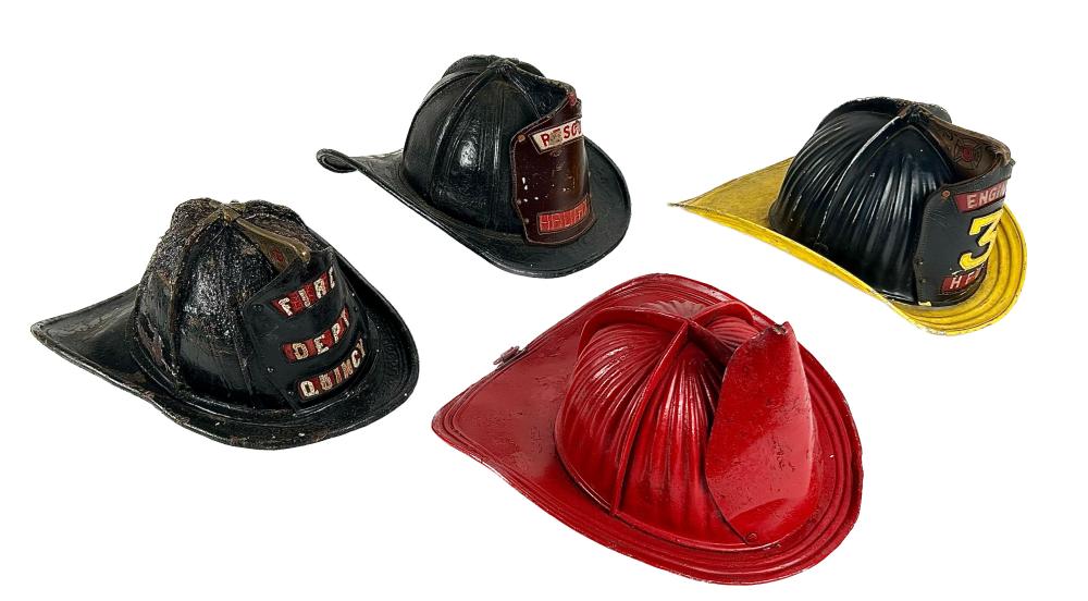 FOUR FIRE HELMETS 19TH 20TH CENTURY 3af81a