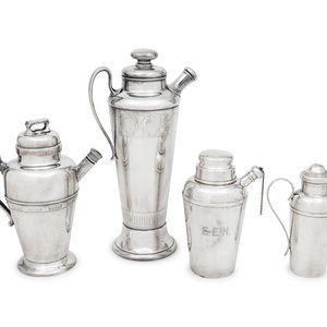 A Group of Four Cocktail Shakers 20th 3afb1d