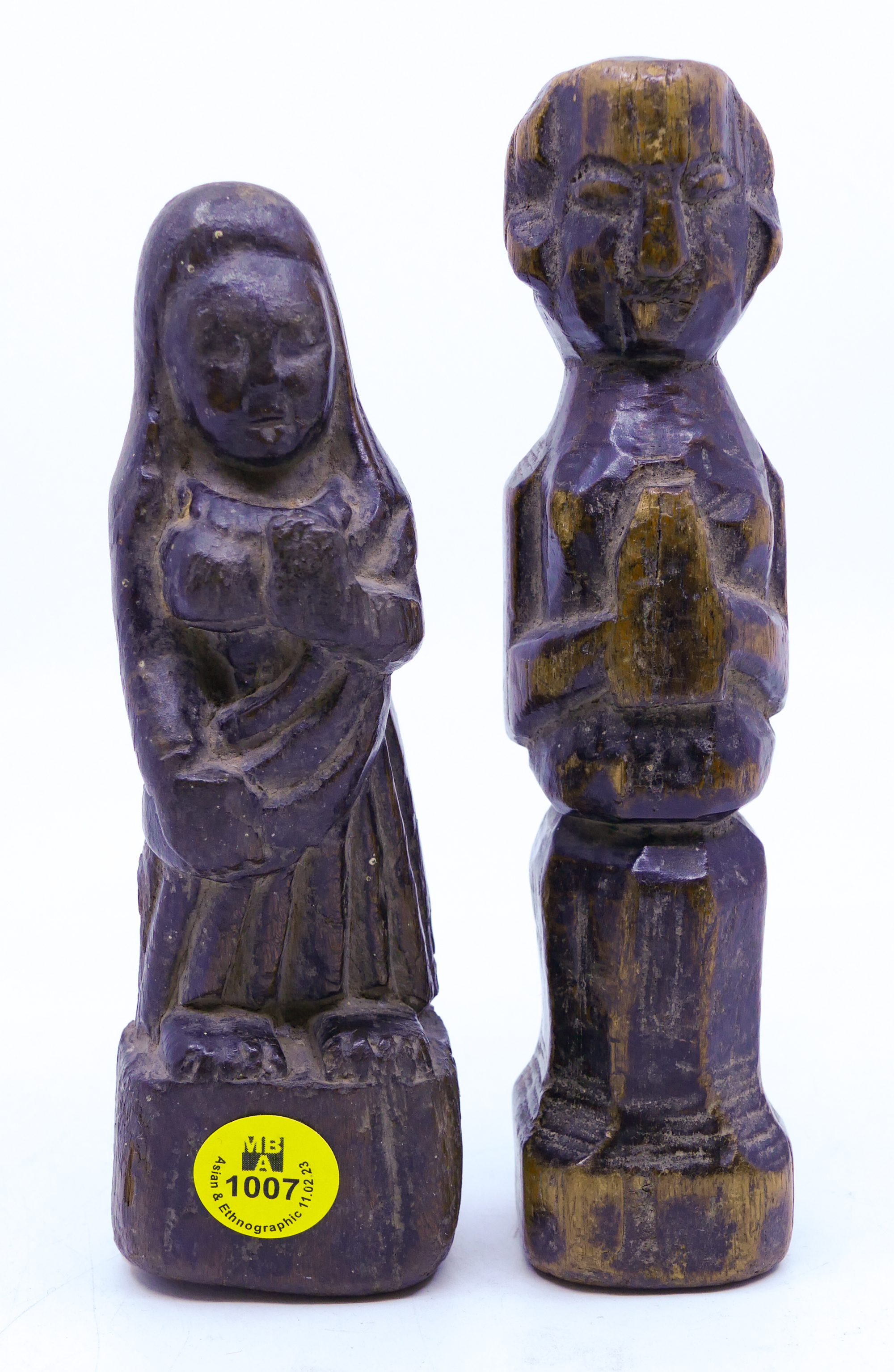 2pc Old Asian Wood Standing Deities 3afc25