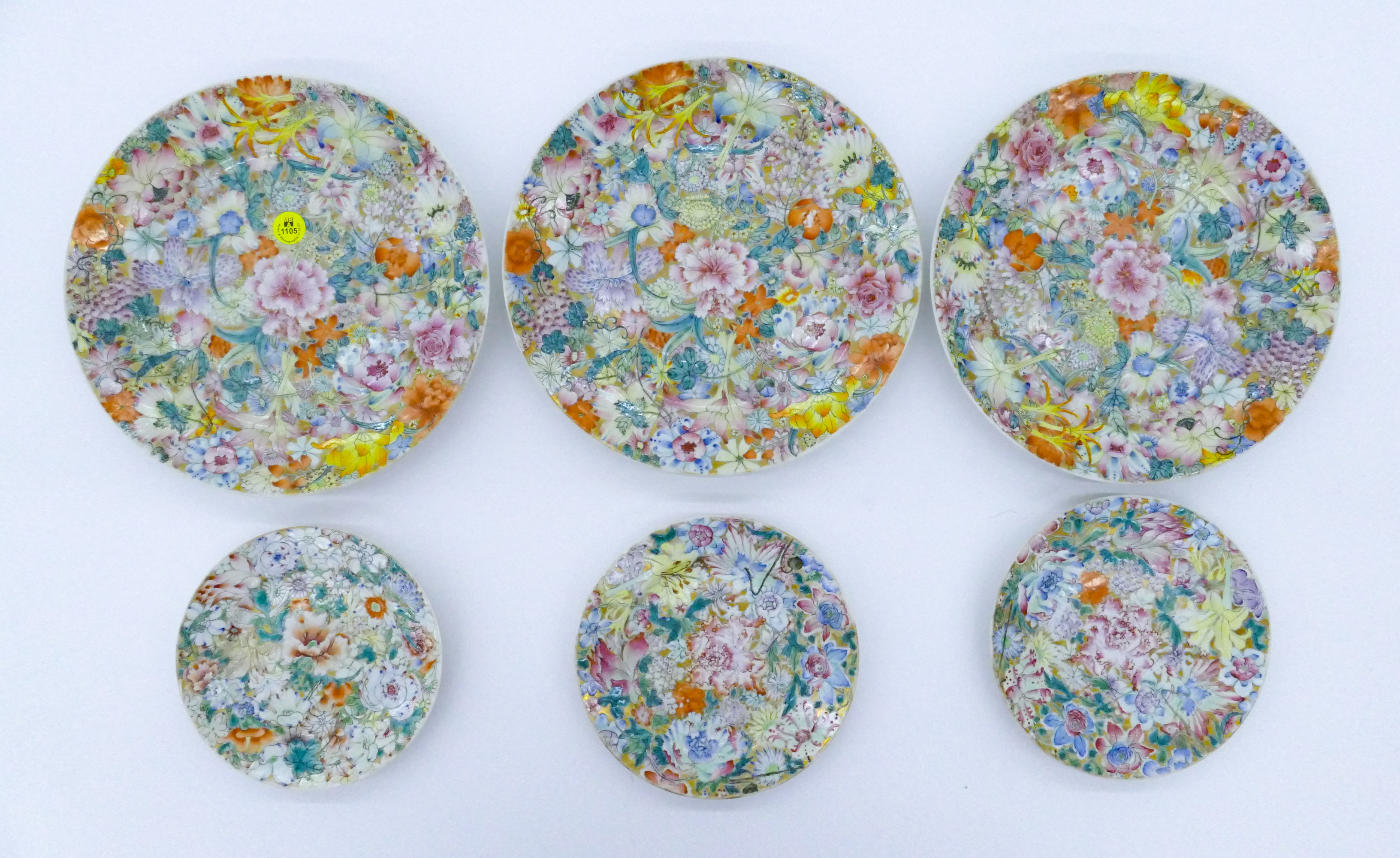 6pc Chinese Millefleur Porcelain 3afc85