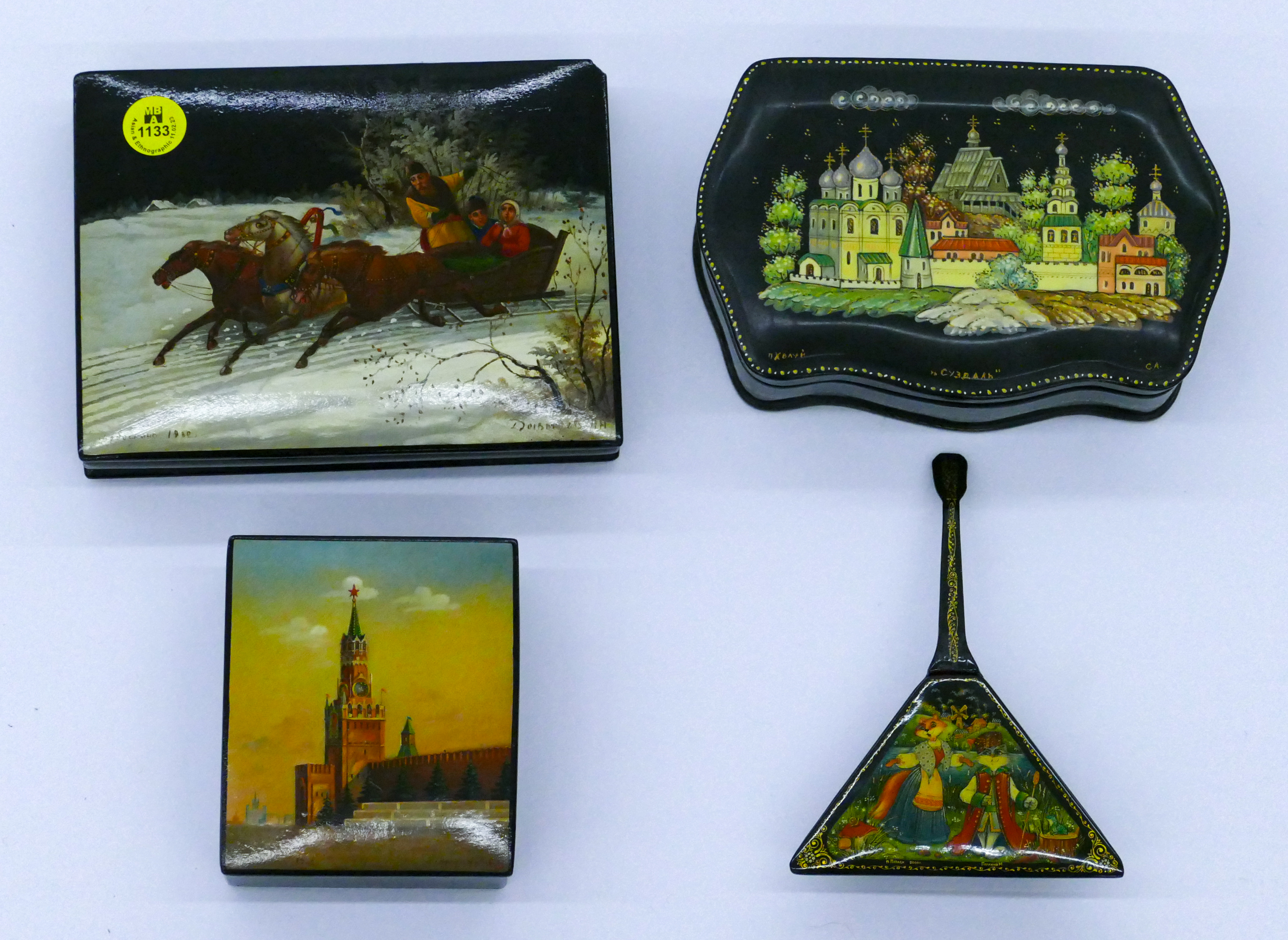 Tray 4pc Vintage Russian Lacquered