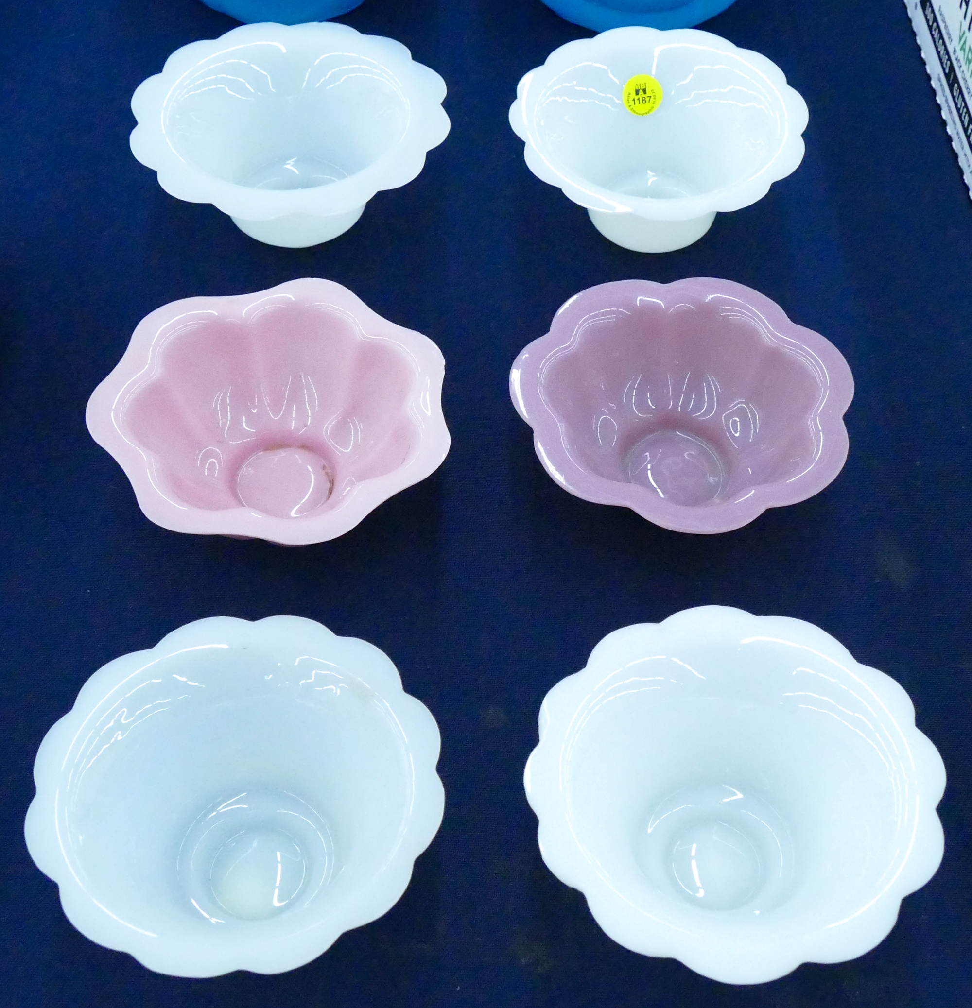 6pc Chinese Peking Glass Scalloped Pink/White