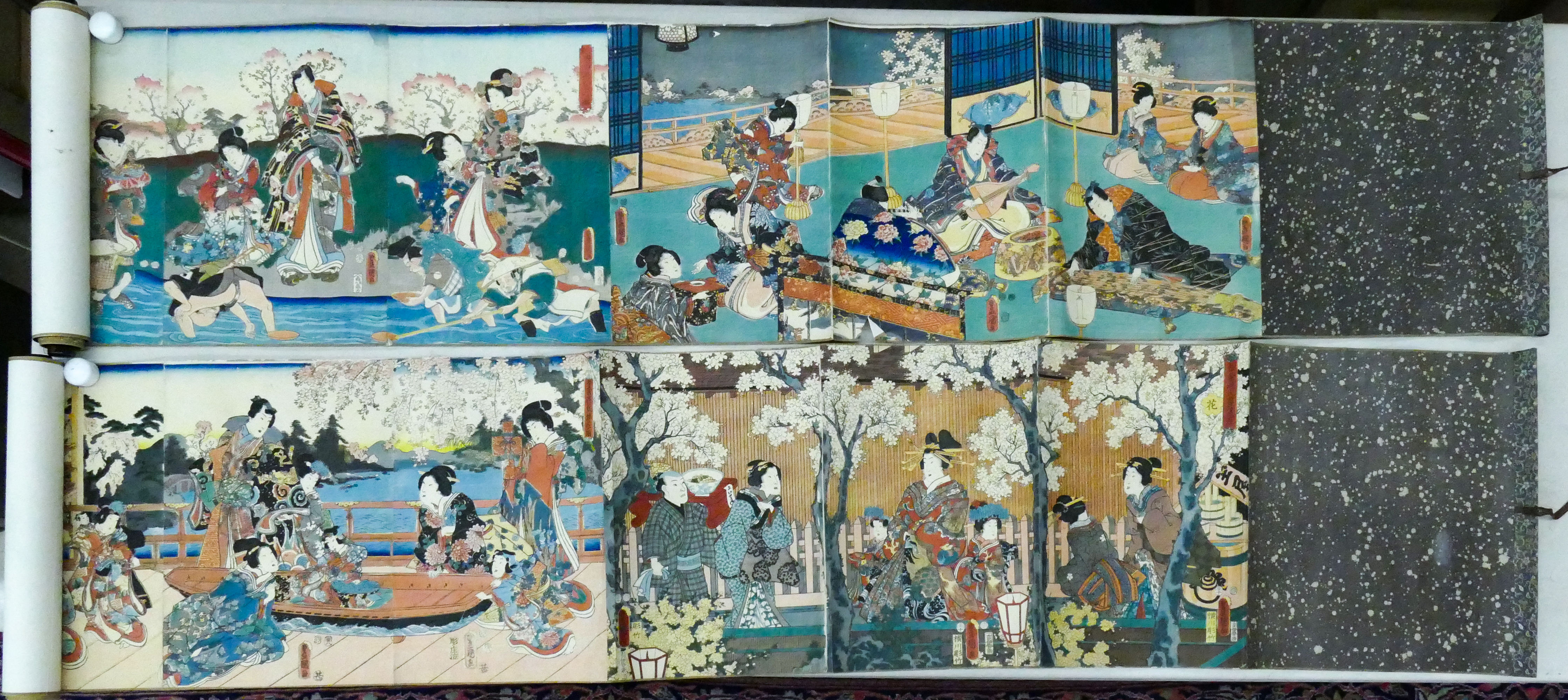 Pair Japanese Woodblock Print Silk 3afcc8