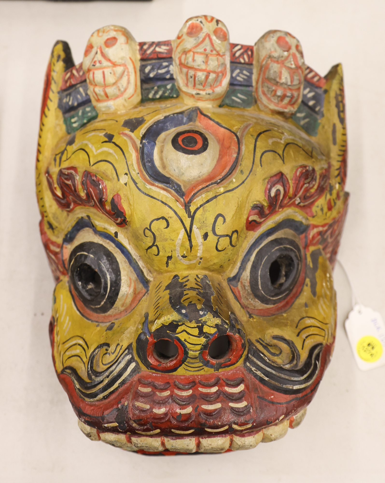 Old Tibetan Painted Wood Yama Mask