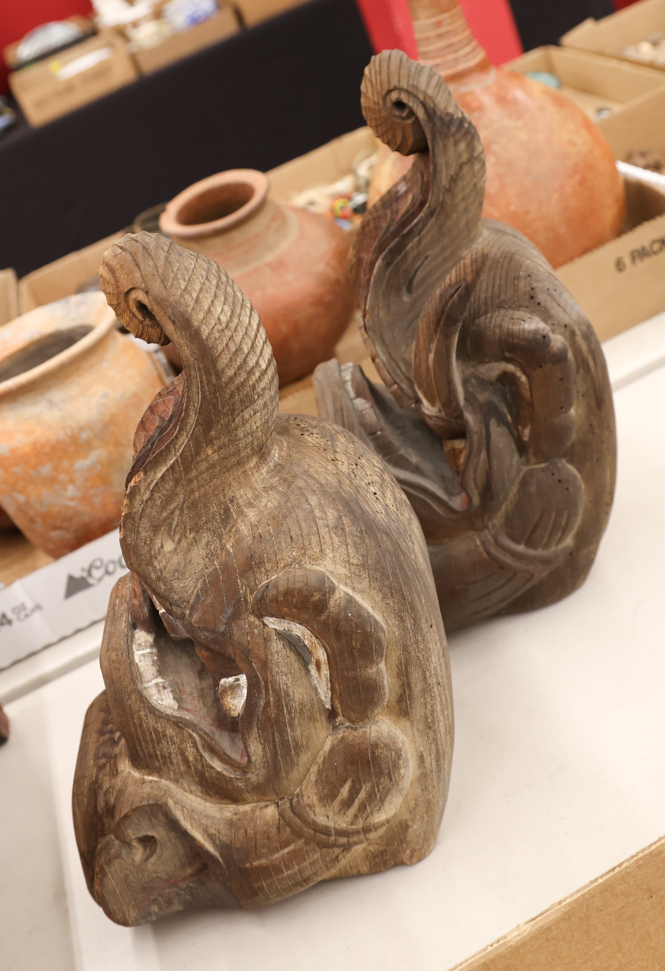 Pair Meiji Japanese Elephant Carved 3afd23