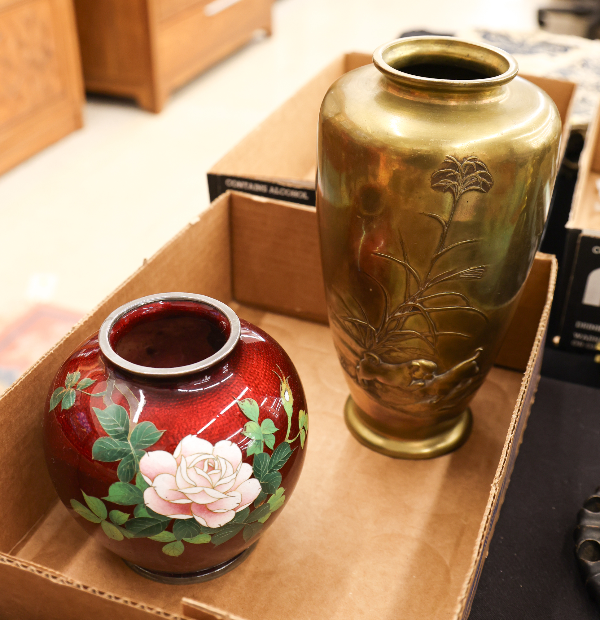 Box 2pc Old Japanese Cloisonne 3afd99