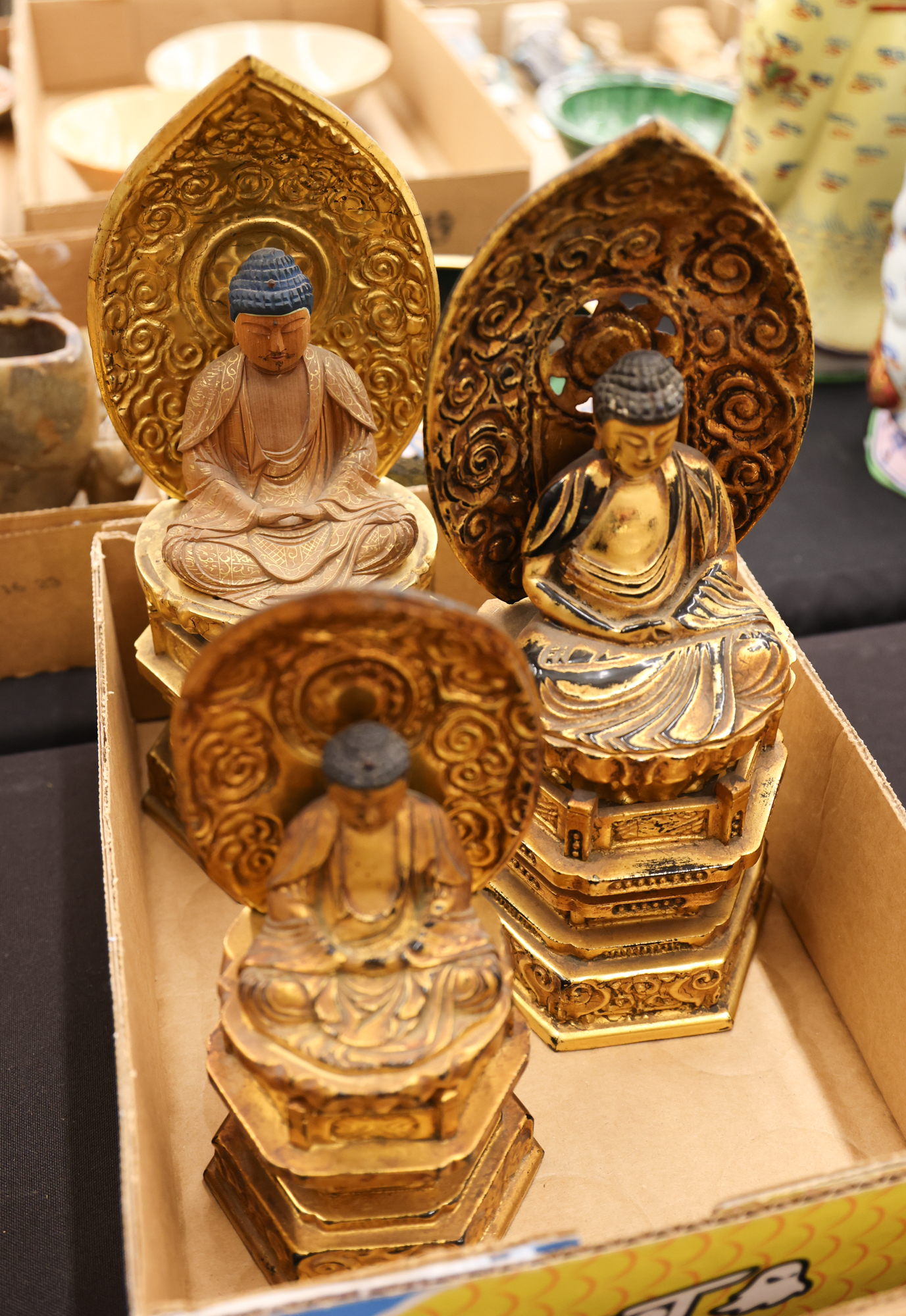 Box 3pc Old Japanese Gilt Carved 3afd9f