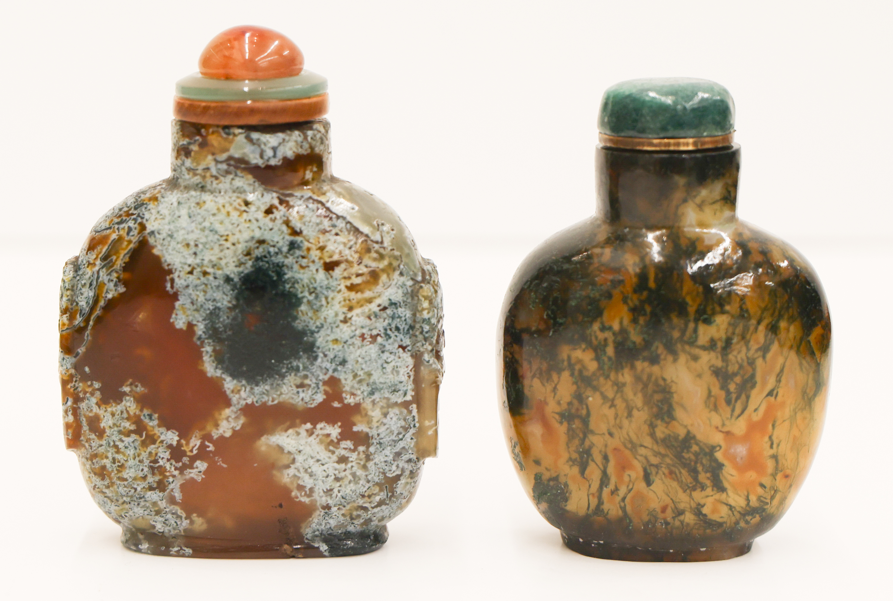 2pc Chinese Moss Agate Snuff Bottles