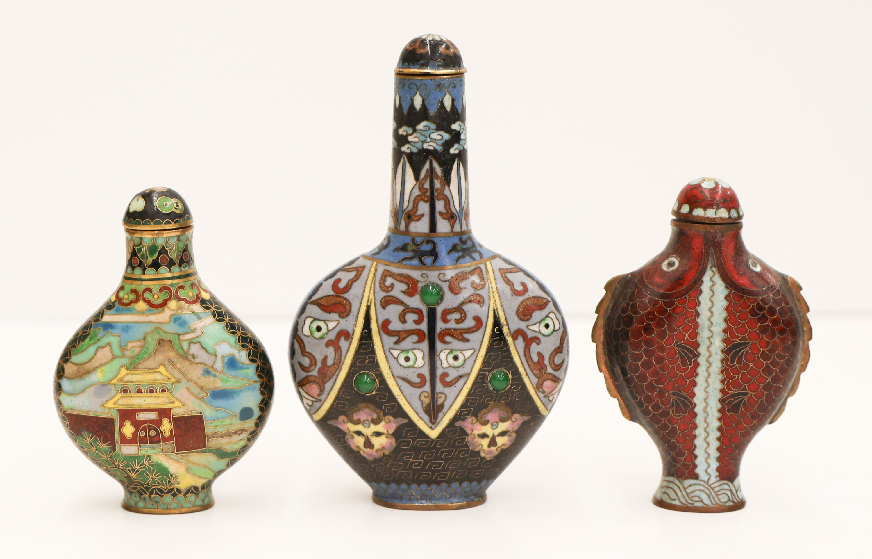 3pc Chinese Cloisonne Snuff Bottles