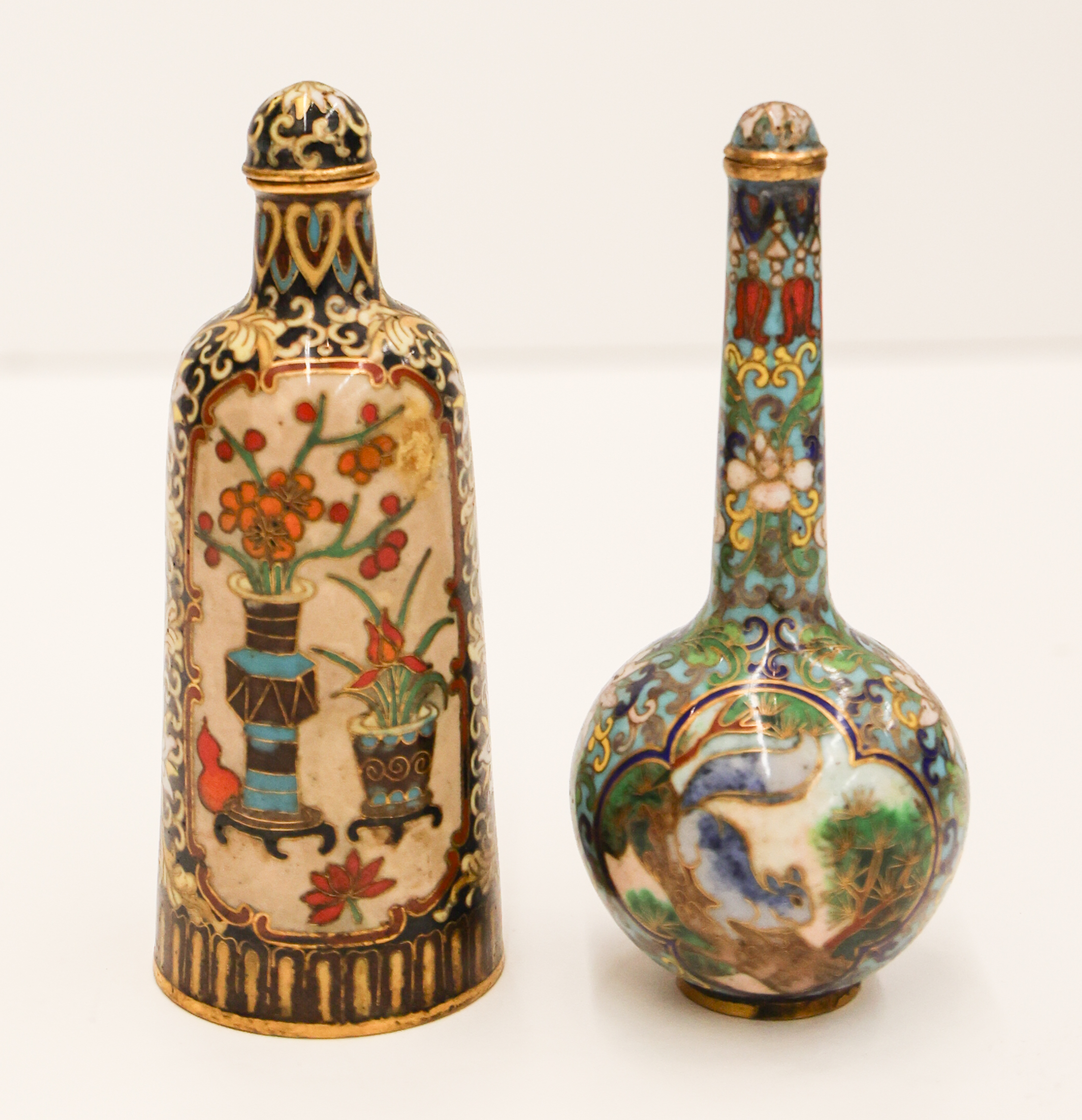 2pc Chinese Cloisonne Tall Snuff