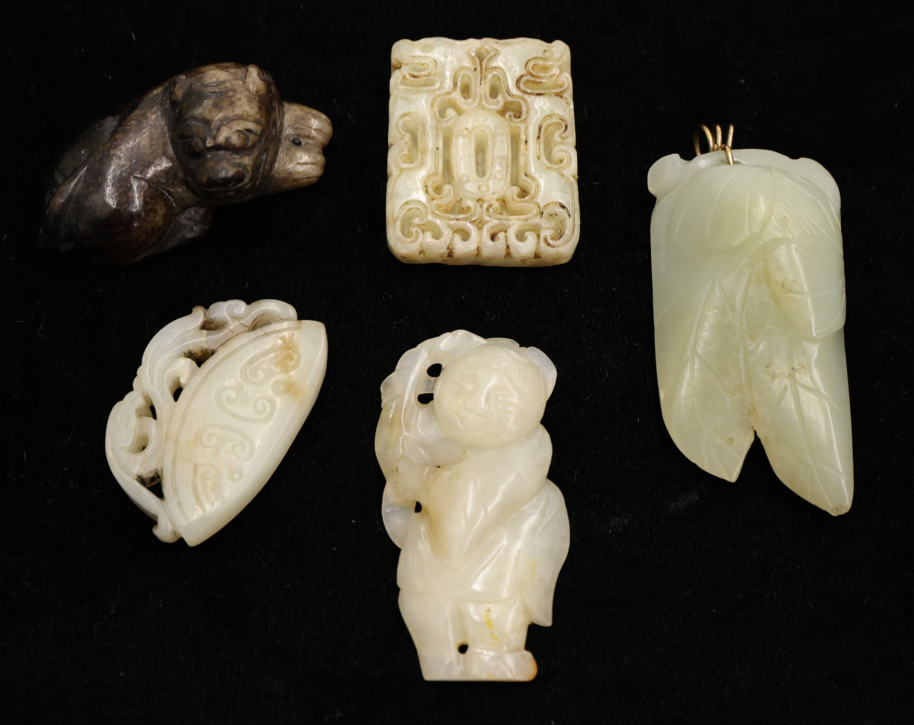 5pc Chinese Jade Figural Pendants 1.5
