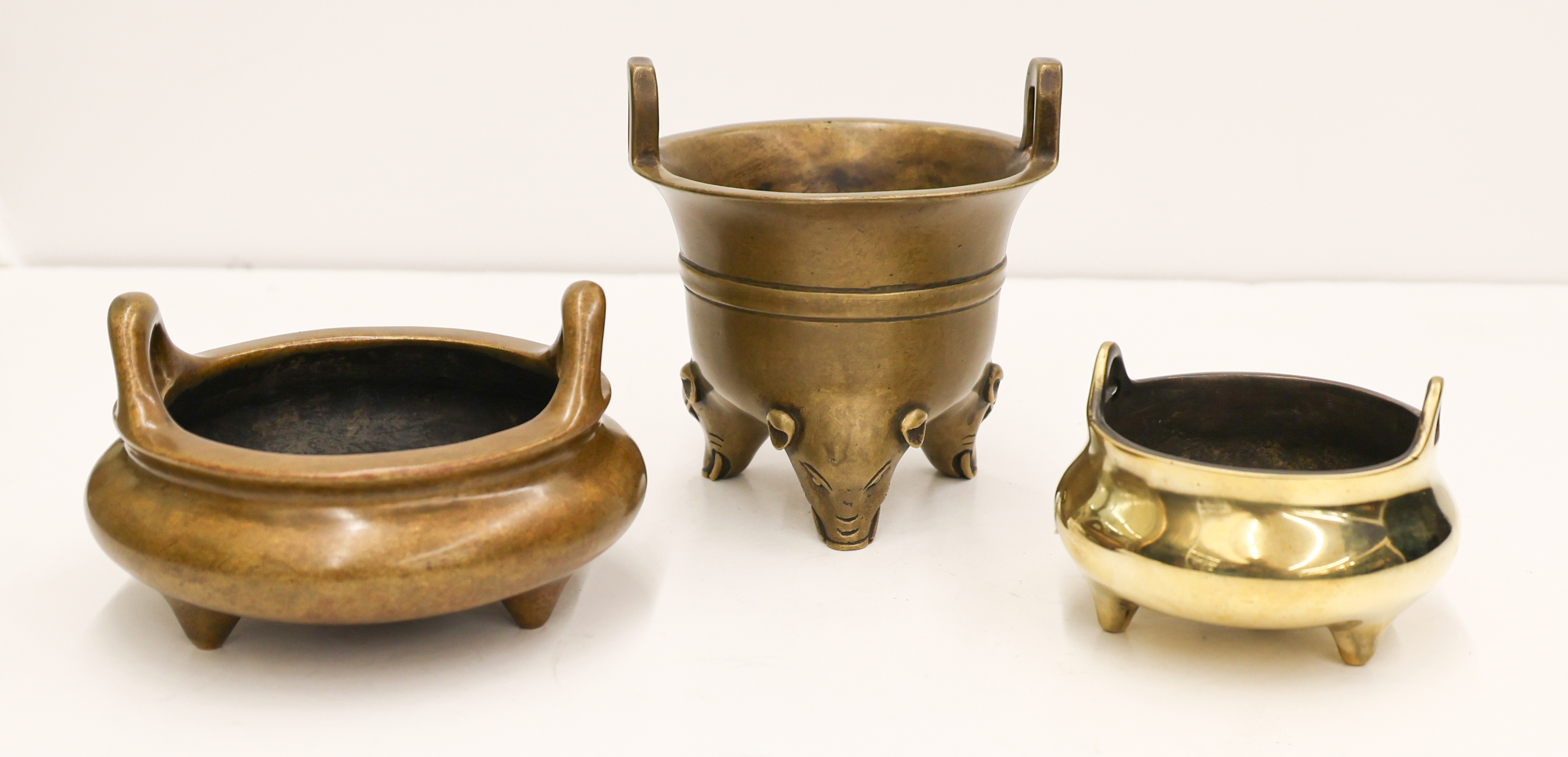 3pc Chinese Bronze Tripod Censers.