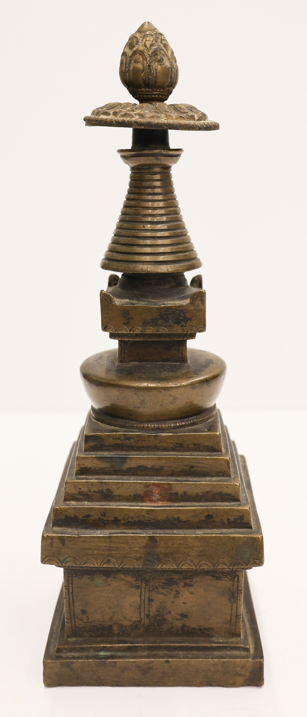 Early Tibetan Brass Stupa 10.5''x3.5''.