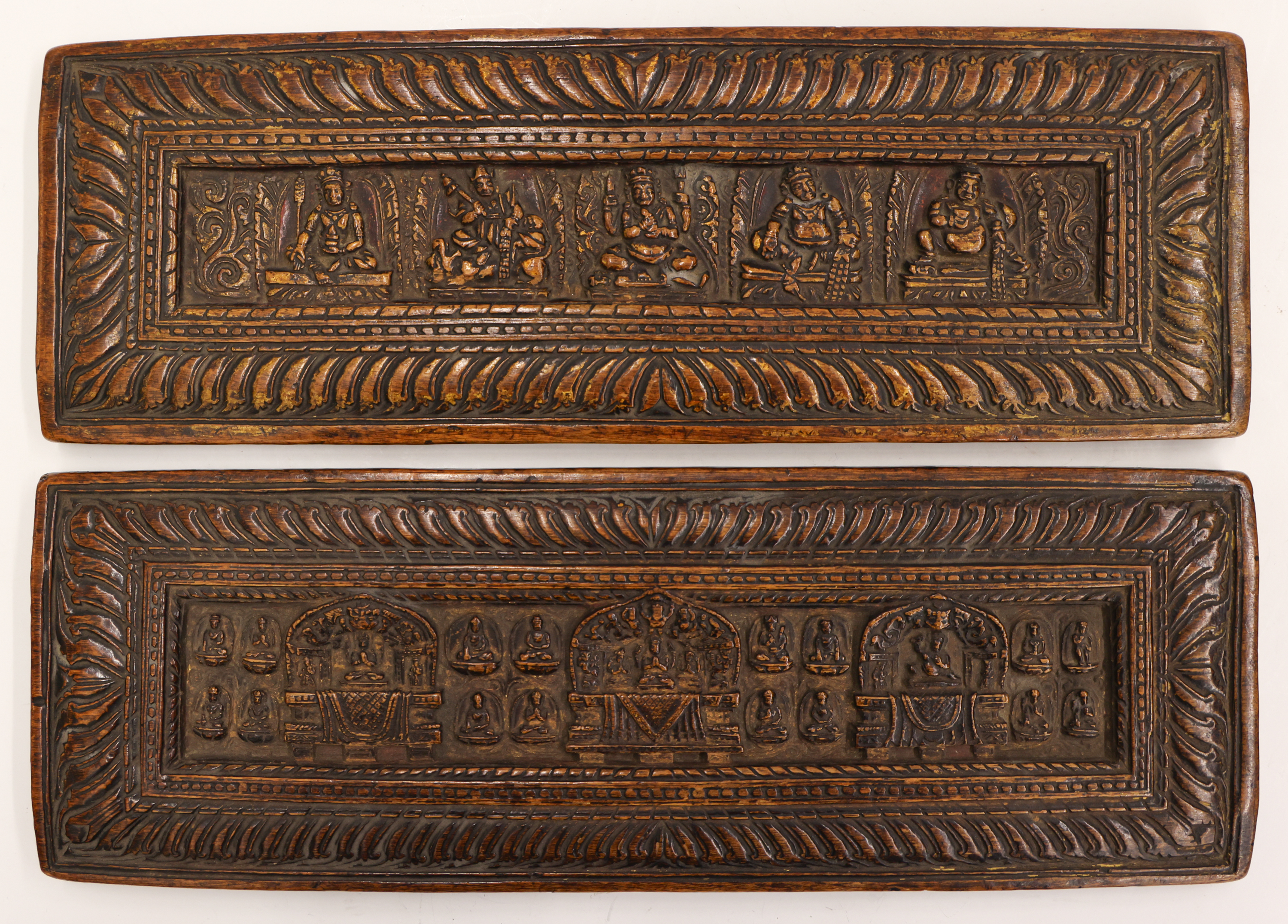 Pair Tibetan Carved Wood Sutra