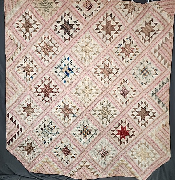 Antique c1850 Framed Ohio Star Quilt-Virginia