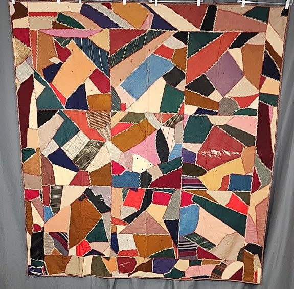 Antique c1900 Wool Crazy Quilt 3aff50