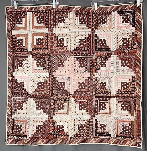 Antique c1880 Log Cabin Crib Quilt