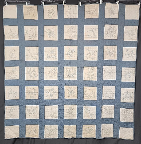 Vintage c1940 Blue Work Quilt measuring 3aff97