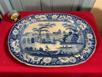 A large ca. 1850 scenic blue transfer
