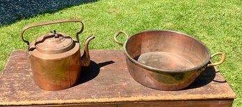 A 19th C. dovetailed copper tea kettle