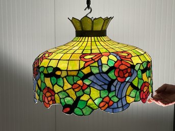 A vintage leaded stained glass lamp
