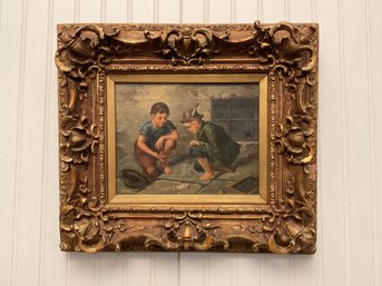 A vintage oil on canvas two boys 3b0057