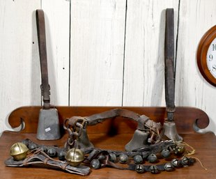 Collection of antique bells, including