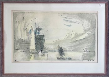 Vintage lithograph depicting harbor