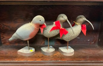 Three vintage painted wooden shorebird