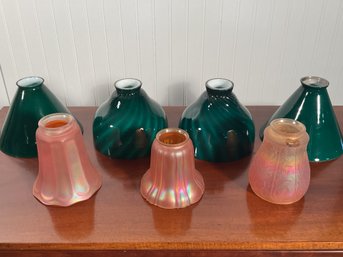 Seven vintage colored glass shades  3b01ba