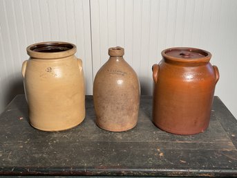 Three antique stoneware crocks  3b01c0